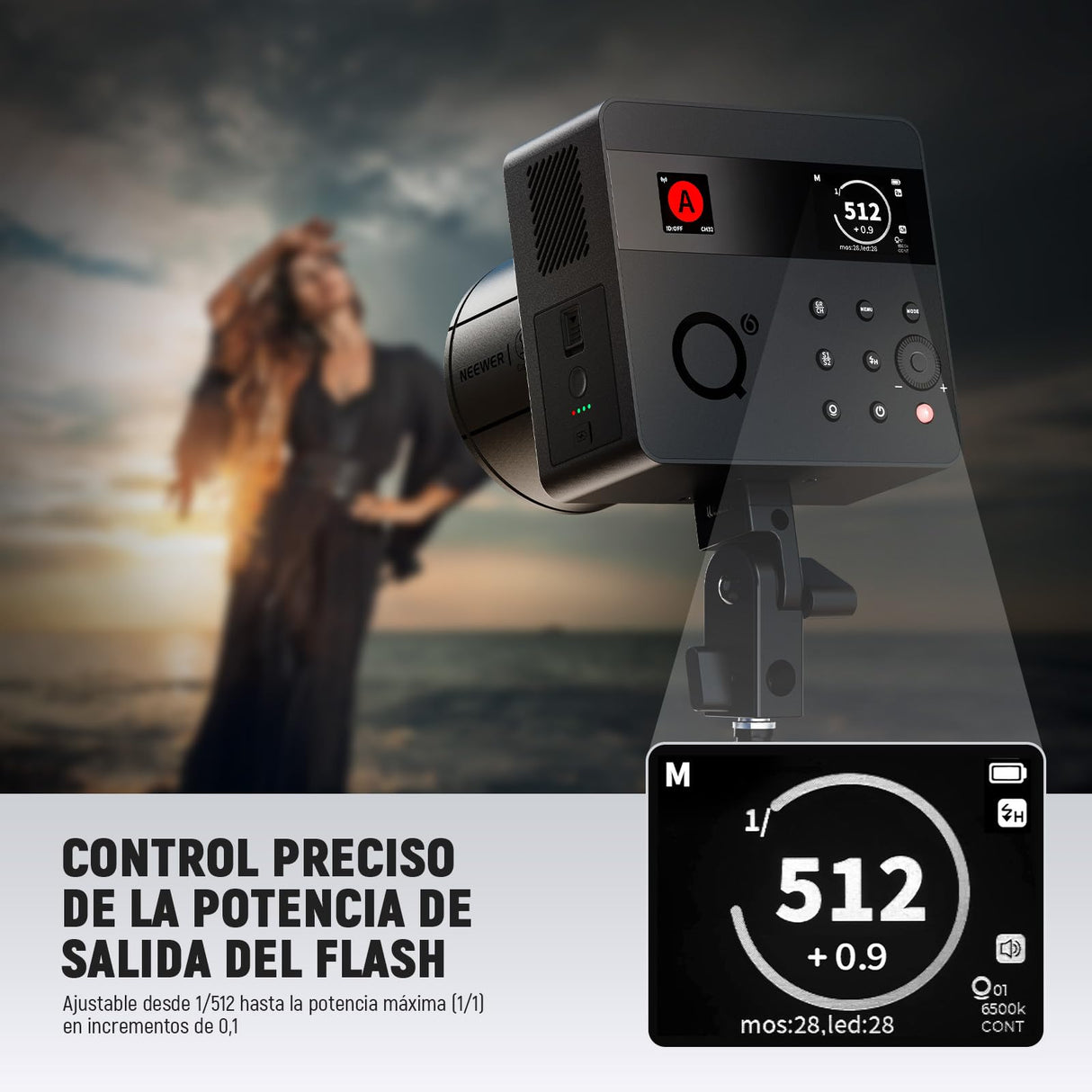 NEEWER Q6 600Ws 2,4G TTL Flash Estudio Exterior con App Control, 1/1 a 1/512, 1/8000 HSS 3000mAh Foto Luz Strobe Batería,30W Lámpara Modelado LED Bicolor/Flash Potencia Total 400/Reciclaje 0,01-0,9s