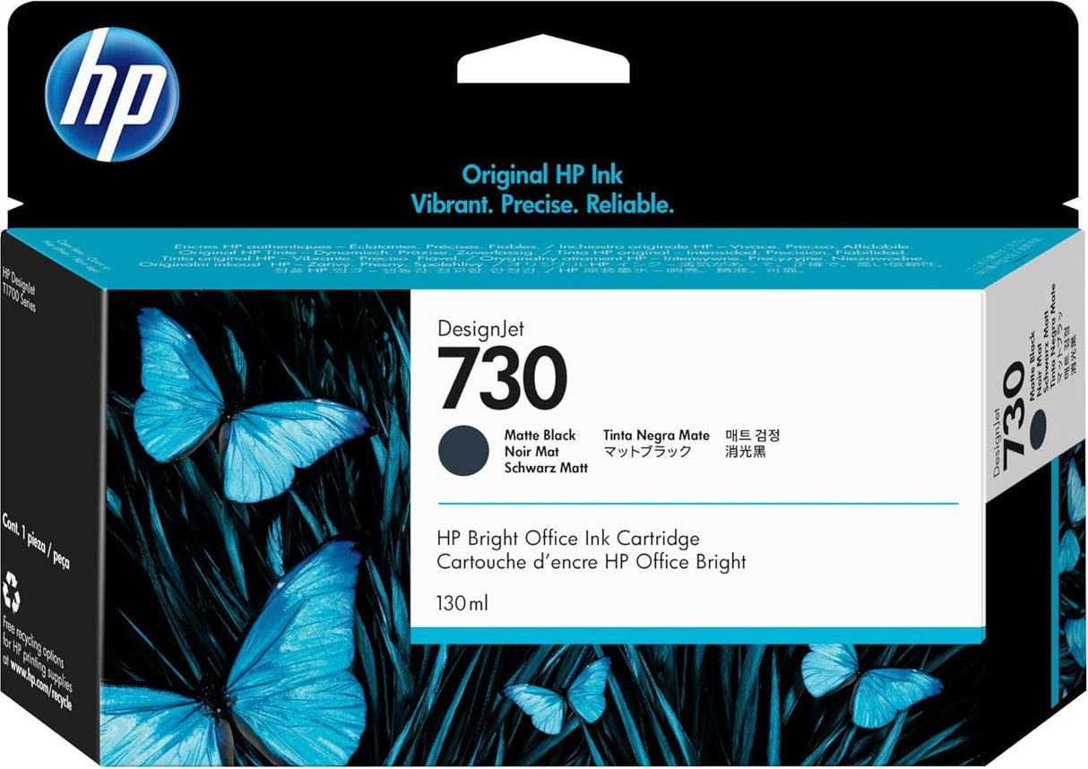 HP 730 P2V65A Negro Mate, Cartucho de Tinta Original HP DesignJet, de 130 ml, para Impresoras HP DesignJet T 1700