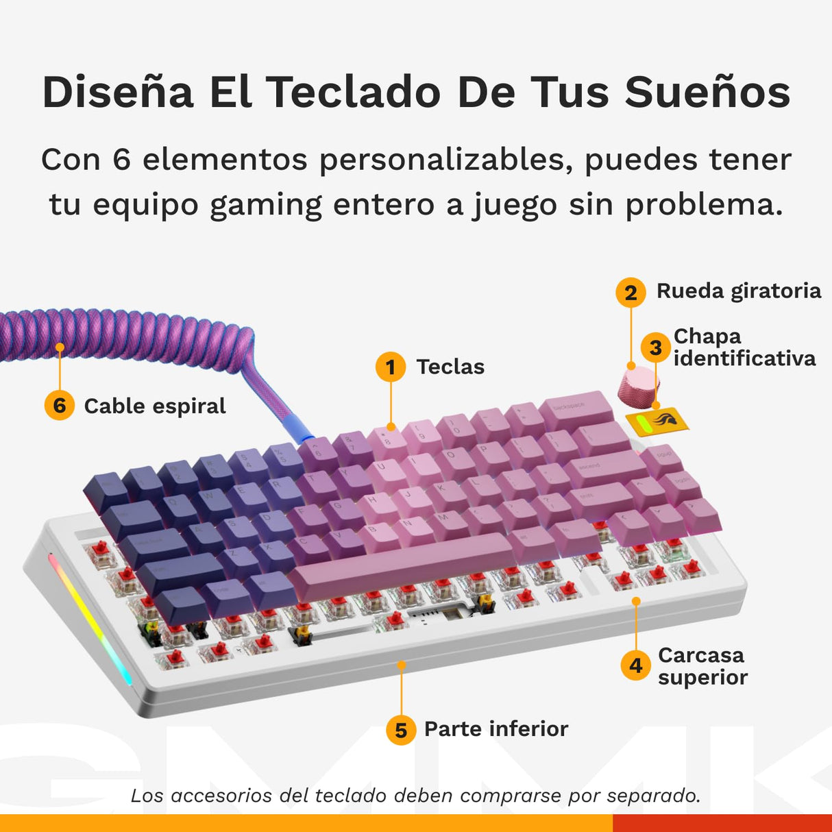 Glorious Gaming GMMK 3 anpassat mekaniskt gamingtangentbord, 65% kompakt, modulärt packningssystem, doubleshot PBT-tangenter, aluminiumplatta, utbytbara 3- Och 5-stiftsbrytare, USA QWERTY - Vit