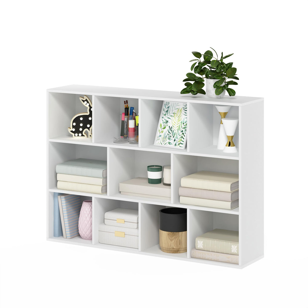 Furinno Luder Estantería Abierta Librería de 11 Cubos, Blanco