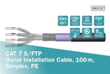 DIGITUS 100 m de Cable de red para exteriores Cat 7, S-FTP (PiMF) Simplex, BauPVO Eca, LSZH Libre de Halógenos, 1200 MHz Copper AWG 23/1, Compatible con PoE+, Cable de tierra instalación LAN, Negro