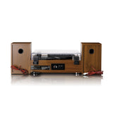 Lenco MC-160WD Equipo de música con Tocadiscos – Radio Dab+/FM, Bluetooth 5.0, conversión de Vinilo a MP3 por USB, tracción por Correa, 3 velocidades, Altavoces de Madera 2x10W, Mando a Distancia