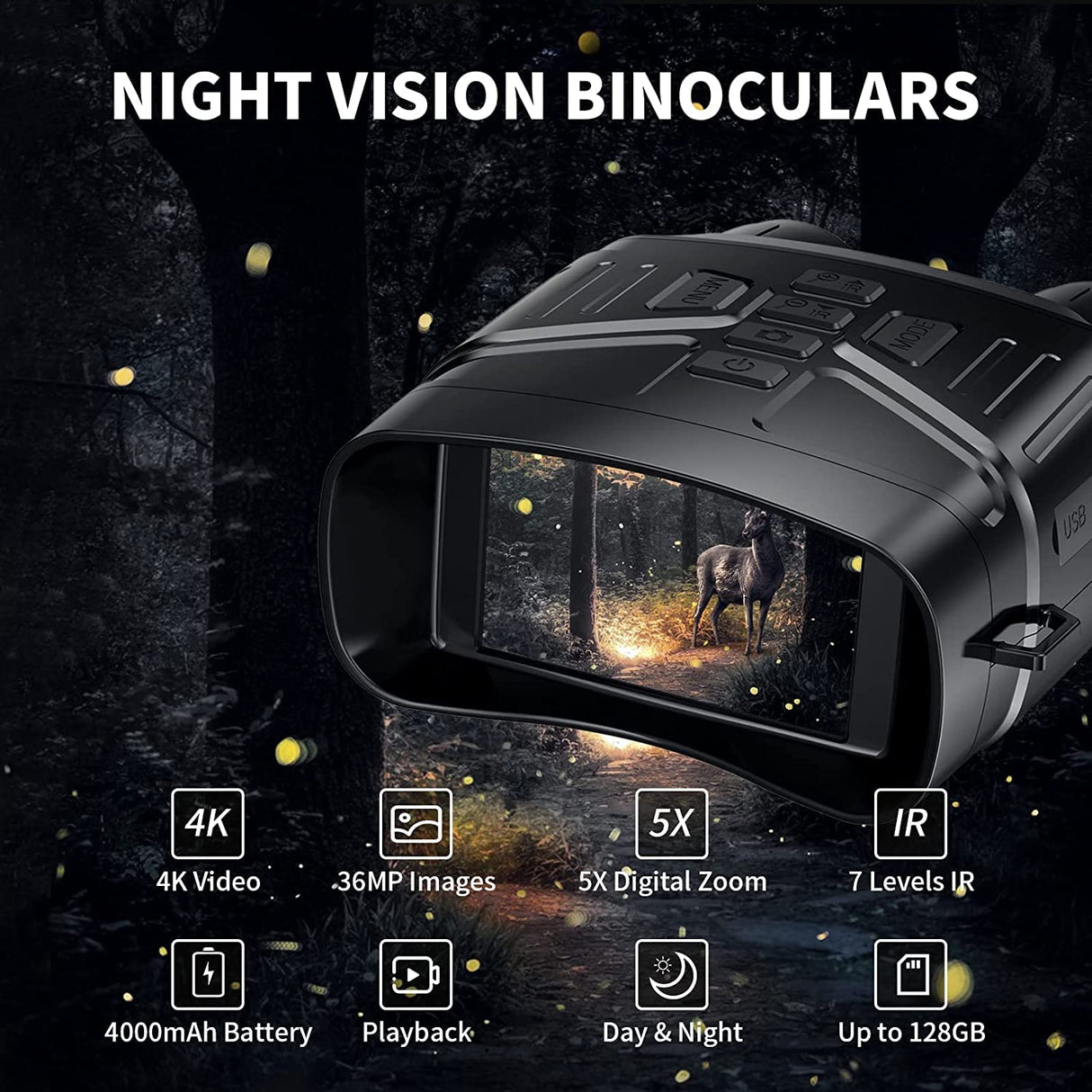 Zstar Dispositivo de visión nocturna Nv4000 4K Prismáticos de visión nocturna de 3 pulgadas de pantalla grande 5X zoom digital infrarrojos gafas de visión nocturna prismáticos infrarrojos para camping
