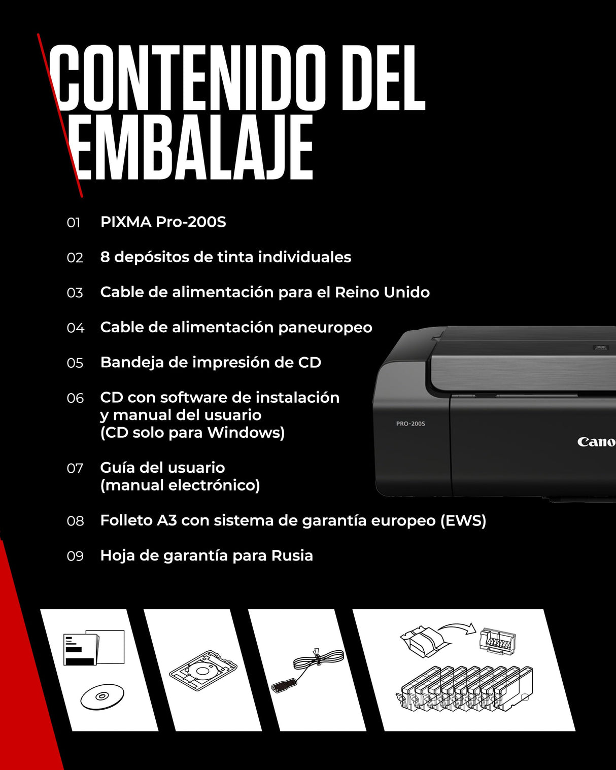 Canon Pixma PRO-200S Impresora Fotográfica Profesional, Sistema de Inyección de Tinta, A3+, WiFi, 8 Cartuchos de Tinta, Impresión Sin Bordes, Impresión de Alta Velocidad, Negro