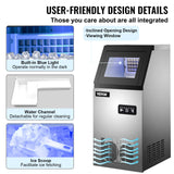 SucceBuy Máquina para Hacer Hielo de Acero Inoxidable de Calidad Alimentaria, Trituradora de Máquina de Hielo Comercial, 280W, 68kg/24 horas, Panel de Control LCD Inteligente