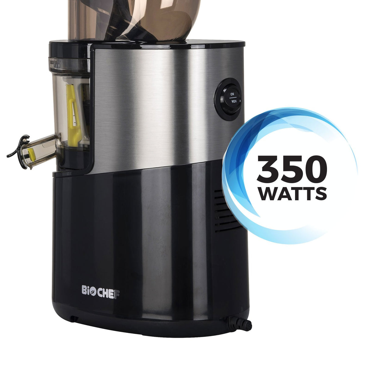 Bio Chef Atlas Whole Slow Juicer Pro – Extractor de zumos, 350W, 40 RPM, Licuadora Prensado en Frío. Garantía de por Vida en el Motor. (Plata)