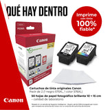Canon Tinta y Papel - PG-575XL + CL-576XL - Pack de 2 Cartuchos Originales - (x 1 Negro, x 1 Tricolor) + Papel fotográfico 10 x 15 cm (50 Hojas)