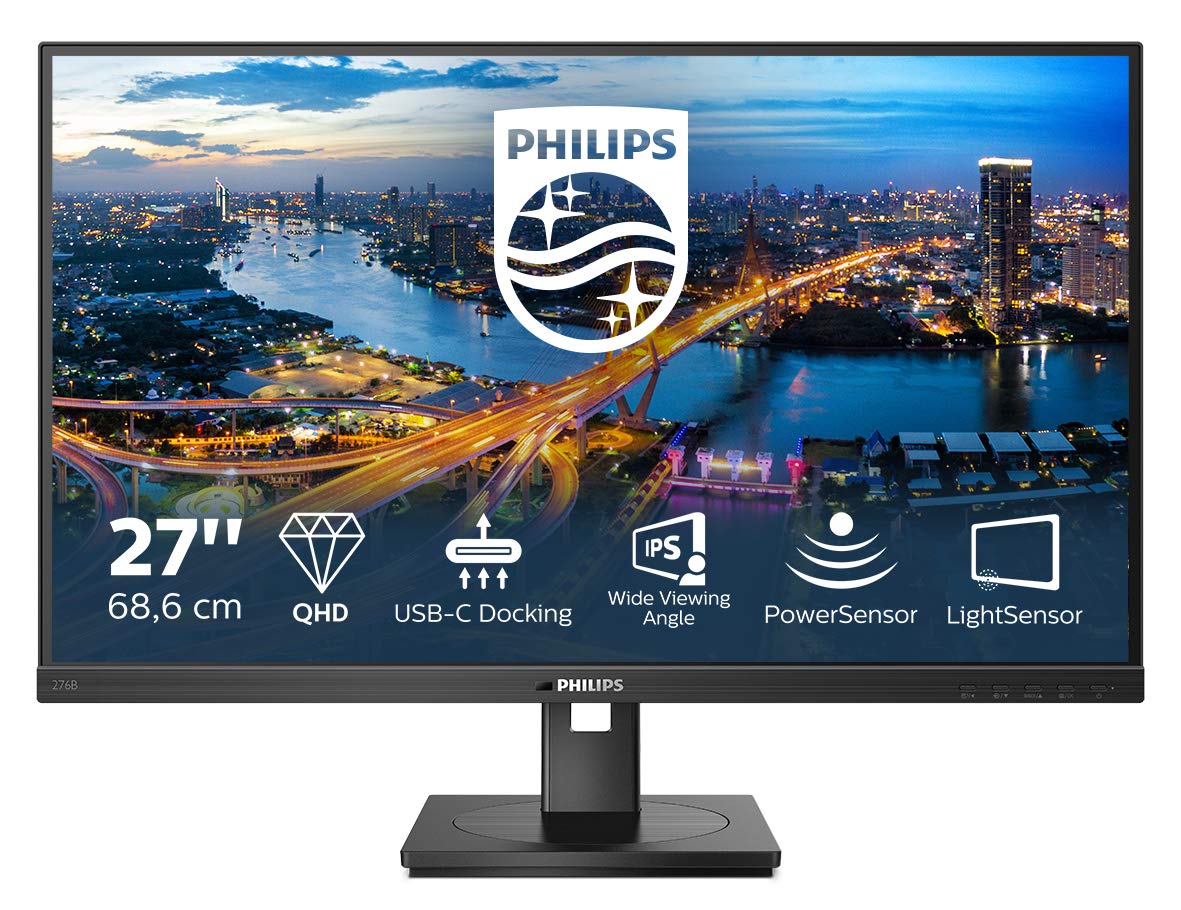 Philips 276B1 Monitor 27 Pulgadas QHD, 75Hz, IPS, 4 ms GtG, Adaptive Sync., Altura ajustable, Altavoces (2560x1440, 2x HDMI 1.4, 1x DP 1.4, USB-Hub), Negro