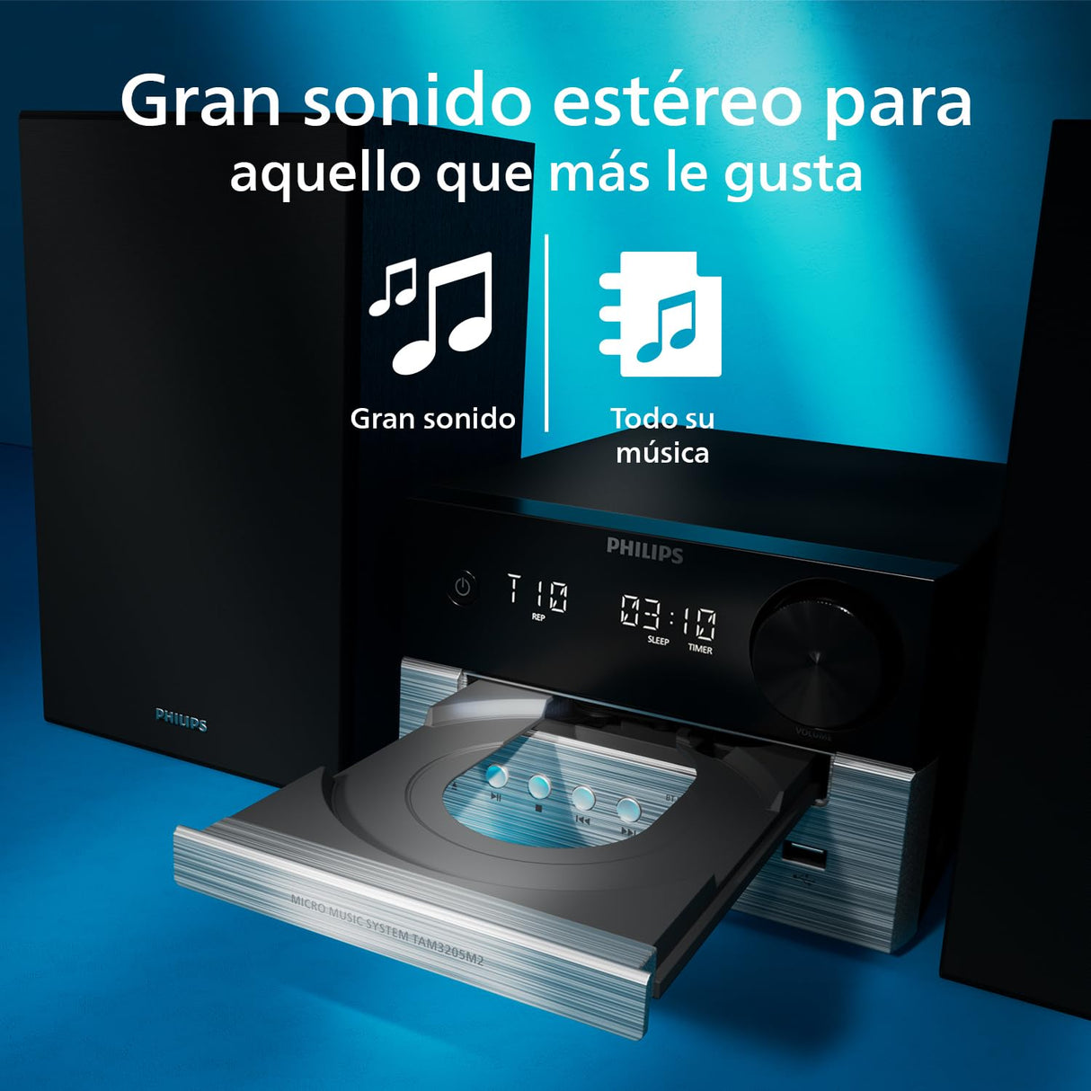 Philips TAM3205M2 Micro Music HiFi System, Bluetooth Enabled, CD Player, USB, Auracast FM Radio, 85% PCR Material