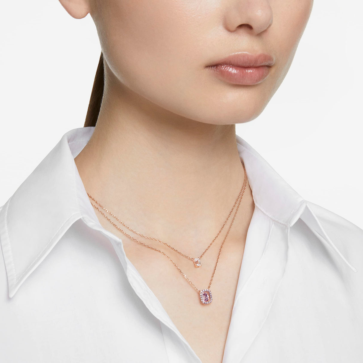 Swarovski Collar en capas Millenia, Talla octogonal, Baño tono oro rosa