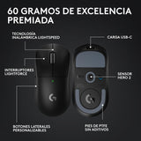 Logitech G PRO X SUPERLIGHT 2, Ratón inalámbrico para gamingratón Pro-Grade de 60 g con 5 botones programables, sensor de 44 000 DPI, velocidad de respuesta de 8 kHz, carga USB-C para PC/Mac - Negro
