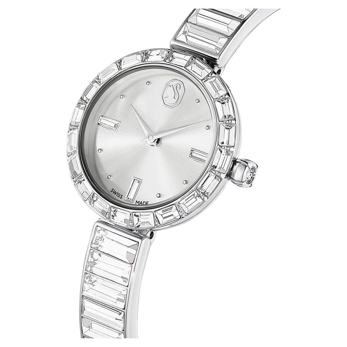 Swarovski Reloj Matrix Bangle, Fabricado en Suiza, Pulsera de Cristal, Blanco, Acero Inoxidable