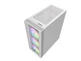 Oversteel - Azurite Caja Pc Gaming Compatible con Placas ATX, Micro ATX e ITX, 4 Ventiladores 120mm A-RGB Incluidos, Frontal Mallado, Instalación Vertical, Cristal Lateral Templado, USB 3.0, Blanco