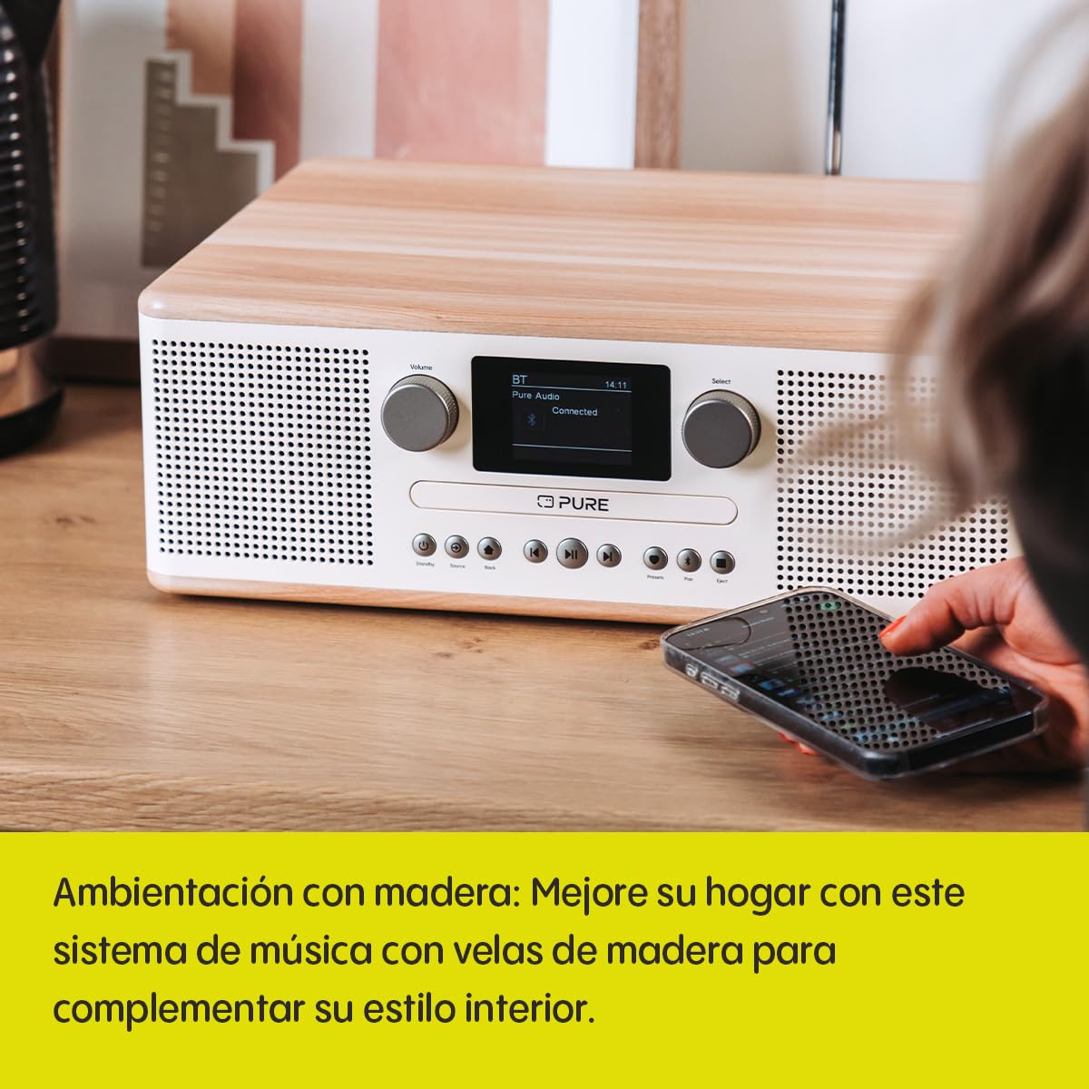 Pure Classic C-D6 Equipo de música (Reproductor de CD, Dab+/FM, Bluetooth, AUX, USB, Alarma Sleeptimer) Blanco algodón/Roble