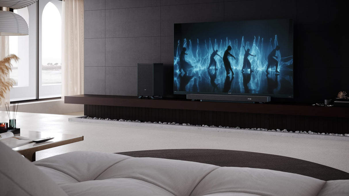 Sharp HT-SBW53121BK Soundbar 3.1.2 Dolby Atmos/DTS:X con subwoofer inalámbrico, Barra de Sonido Elegante y Potente con Altavoces Que emiten hacia Arriba, Sonido Envolvente 3D, P. Maxima 550w. Negro