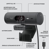 Logitech Brio 505, cámara Web Full HD con corrección de iluminación automática, Encuadre automático, 2 micrófonos con reducción de Ruido, Tapa de privacidad - Msft Teams, Google Meet, Zoom - Gris