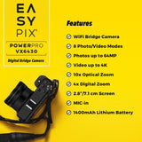 Easypix PowerPro VX6430 - Cámara compacta con WiFi, Zoom óptico de 10x, resolución de hasta 64 MP, Pantalla de 2,8 Pulgadas, Conector de micrófono