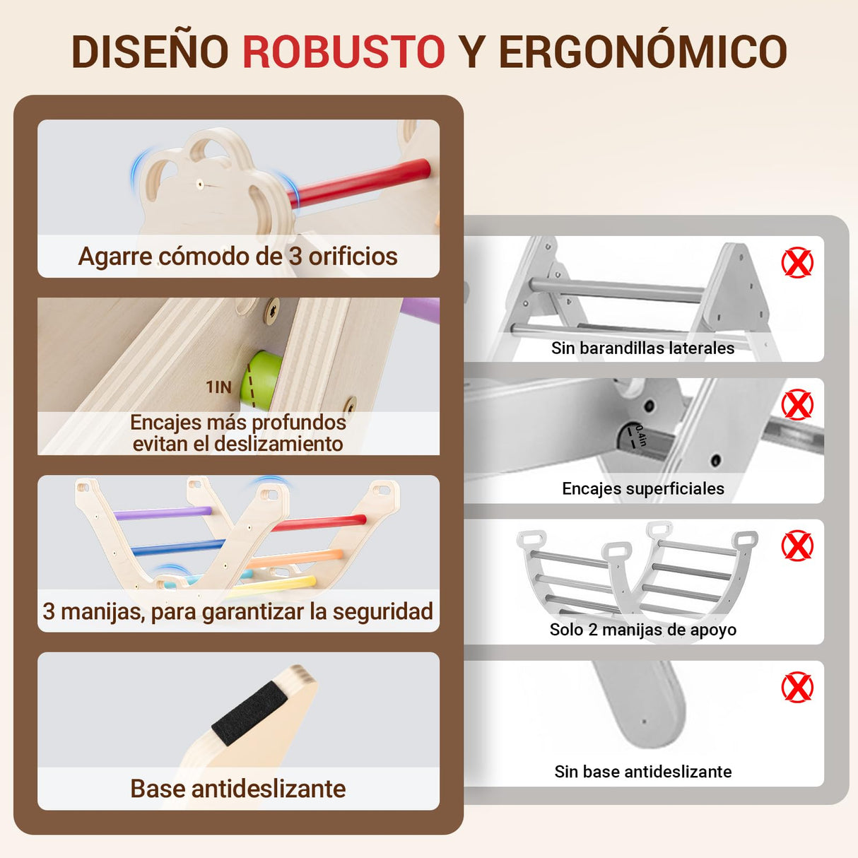 COSYLAND 8 en 1 Triángulo de Escalada Montessori con Arco y Rampa, Set Plegable Infantil, Juguete de Madera Resistente para Interior, Niños 18 Meses-6 años, Colores Arcoíris, Mediano