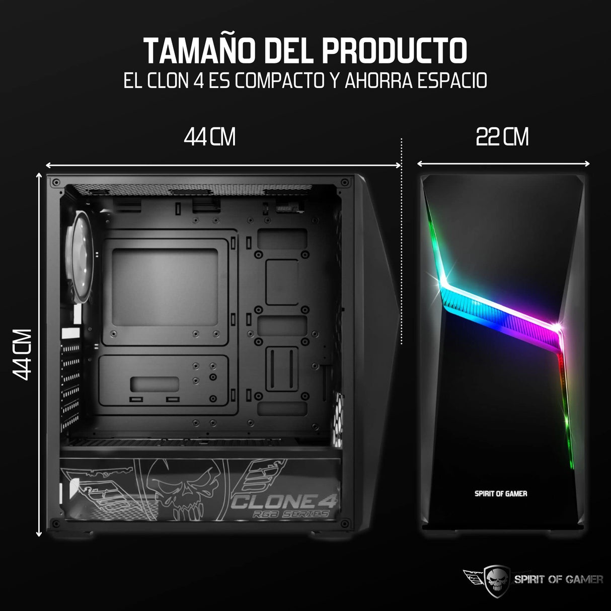 SPIRIT OF GAMER - Clone 4 - Caja PC Gaming RGB con Pared Transparente De Vidrio Templado - CREA Tu Propia Torre PC Gamer - Torre Compatible con ATX/MATX/ITX - 2 Ventiladores de 120 mm incluidos
