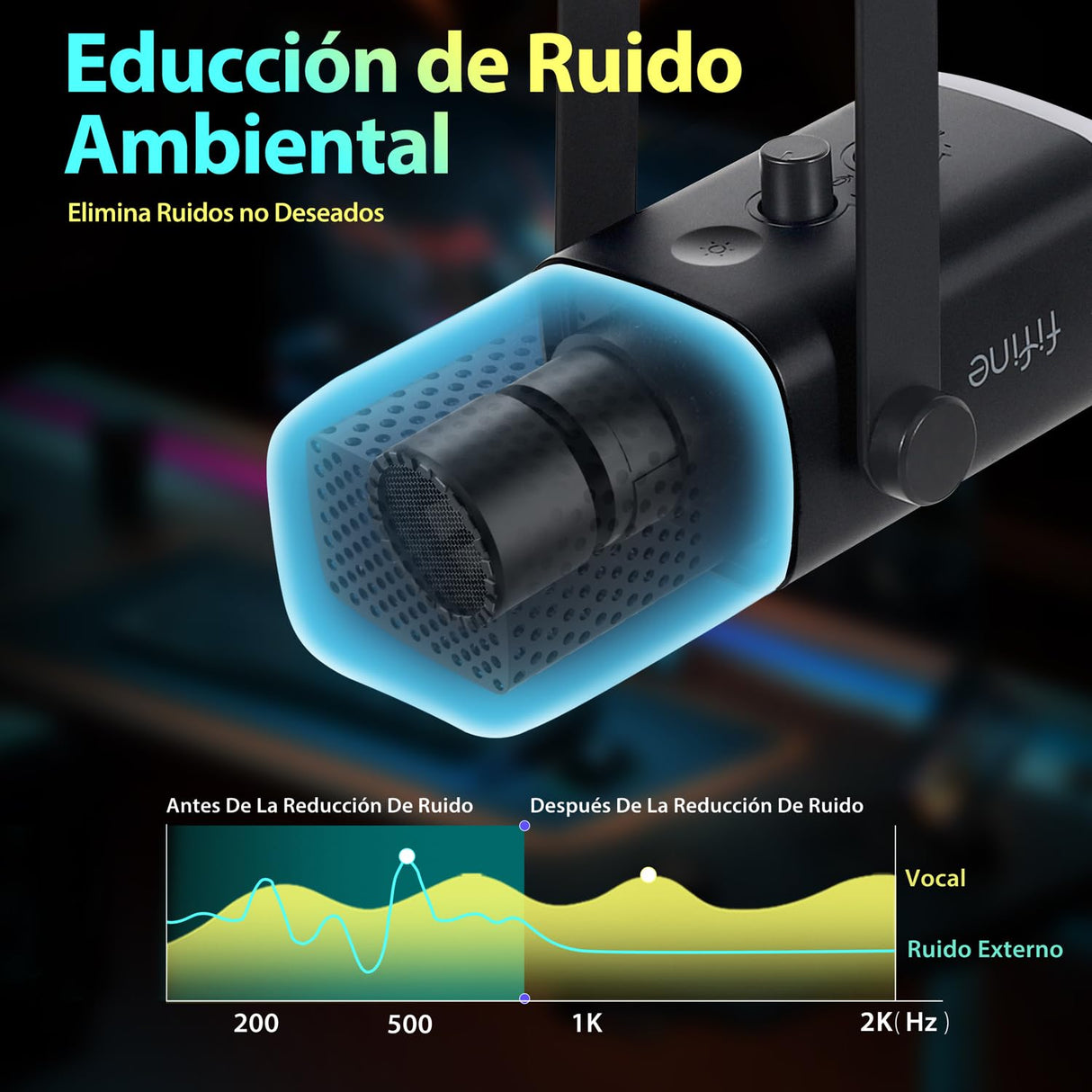 FIFINE XLR Streaming Micrófono Dinámico de Podcast, RGB Gaming Micrófono USB con Soporte Microfono per Ordenador PS4 PS5, para Podcast Estudio Podcasting Grabación