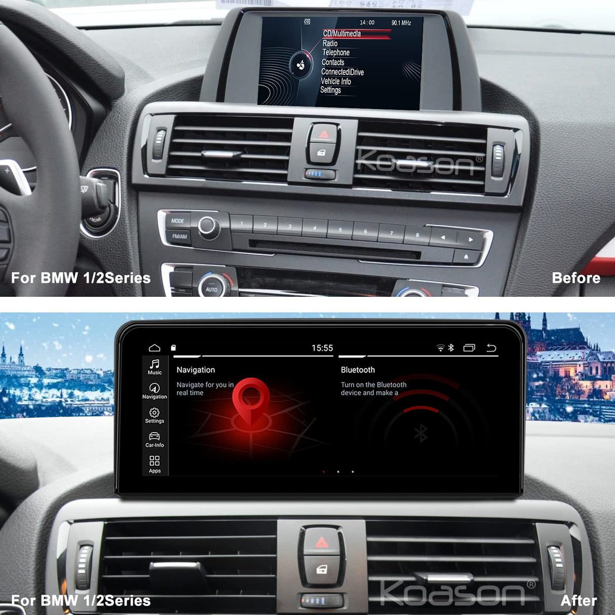 Koason 10.25inch Android12 Monitor de Pantalla de actualización CarPlay GPS Navigation para 1 2 Series F20/ F21/F23 NBT