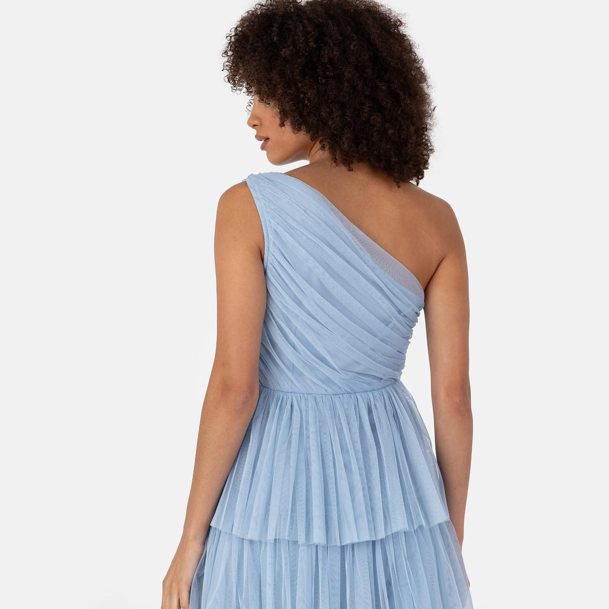 Anaya with Love Women's Midaxi Dress Ladies One Shoulder Sleeveless Tiered Skirt for Wedding Guest Bridesmaid Evening Occasion Ball Gown Vestido, Soft Blue, 46 De Las Mujeres