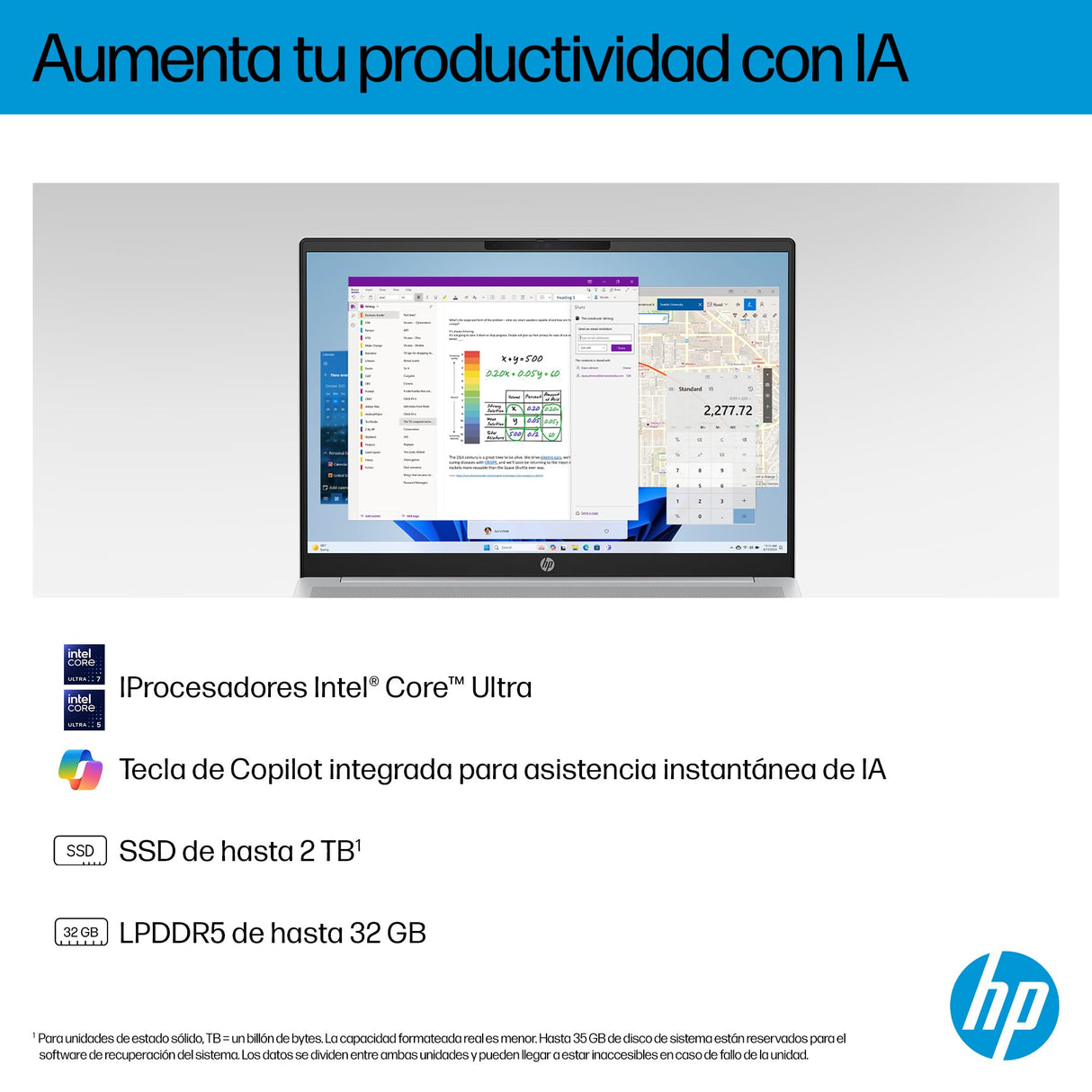 HP OmniBook 5 AI - Ordenador Portátil de 16" OLED 2K (Procesador Intel Core Ultra 7-255U, 32GB RAM, 1TB SSD, Gráficos Intel, Windows 11 Home) Azul - Teclado QWERTY Español