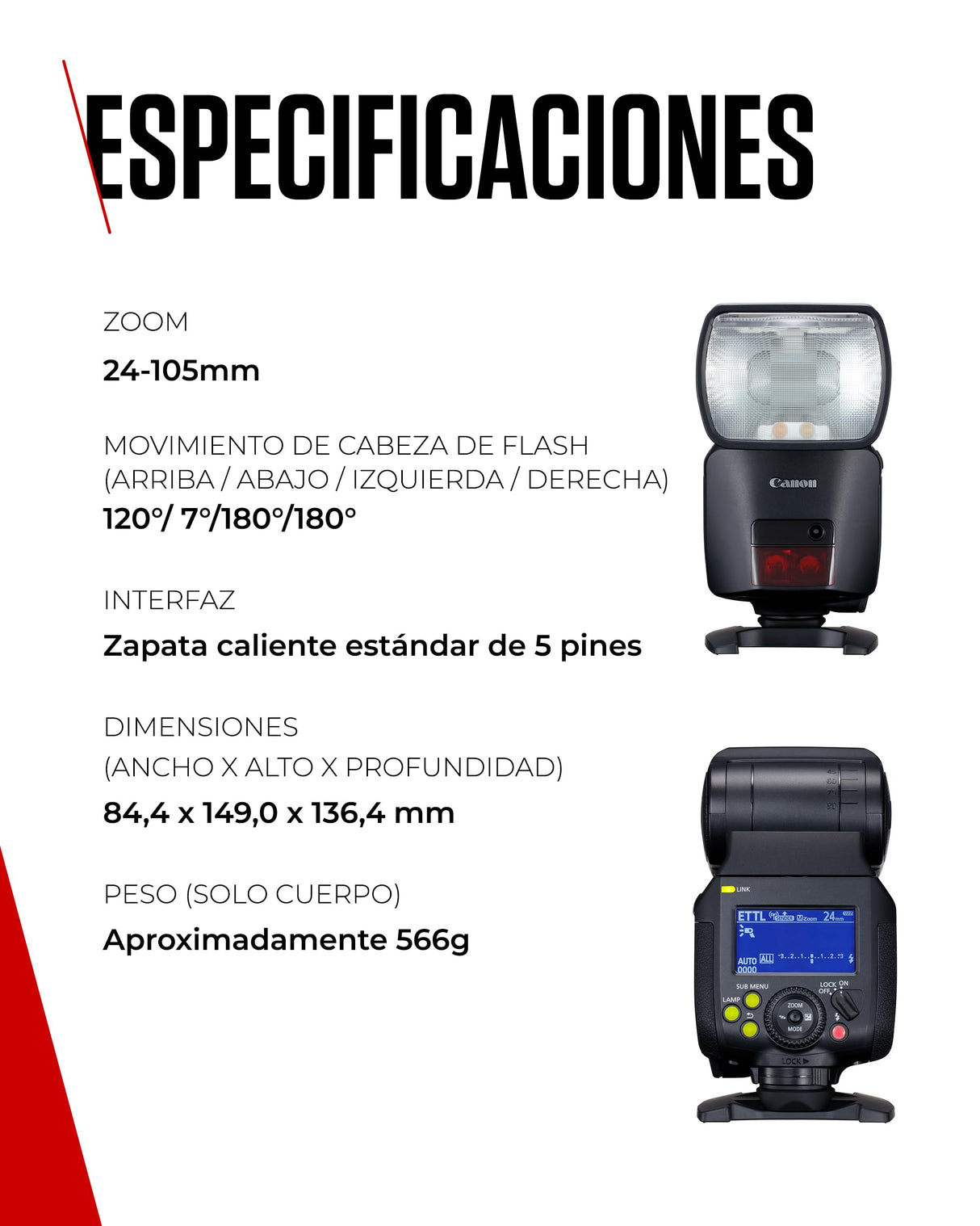 Canon Speedlite EL-1 (Ver.2) Flash de Cámara Profesional - Ideal para Deportes, Moda, Boda - Resistente al Clima y Cabeza de Flash Inclinable 120° - Compatible con Canon EOS