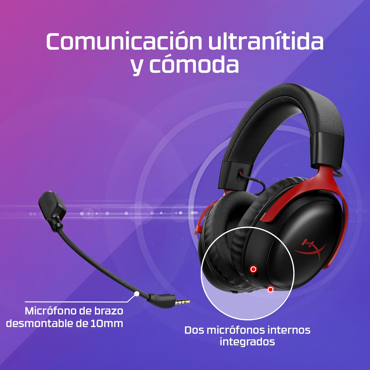 HyperX Cloud III S - Auriculares Gaming inalámbricos, Bluetooth, 2.4Ghz, PC, PS5, Xbox, Drivers 53 mm, DTS, micrófono 10mm, batería hasta 200h, Rojo-Negro
