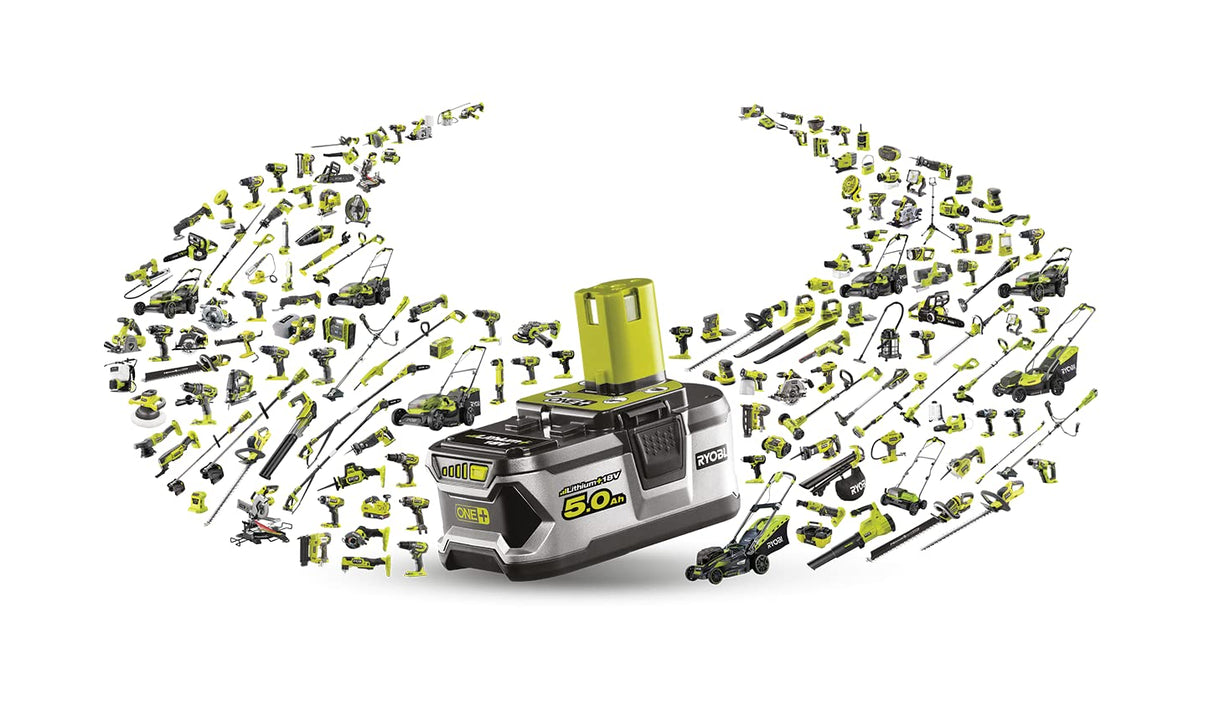 RYOBI ONE+ 18V Podadora de altura telescópica RPP182020 – Espada 20 cm, 5,5 m/s, cabezal 30°, lubricación automática – Kit con batería 2,0 Ah y cargador (alcance hasta 3 m)