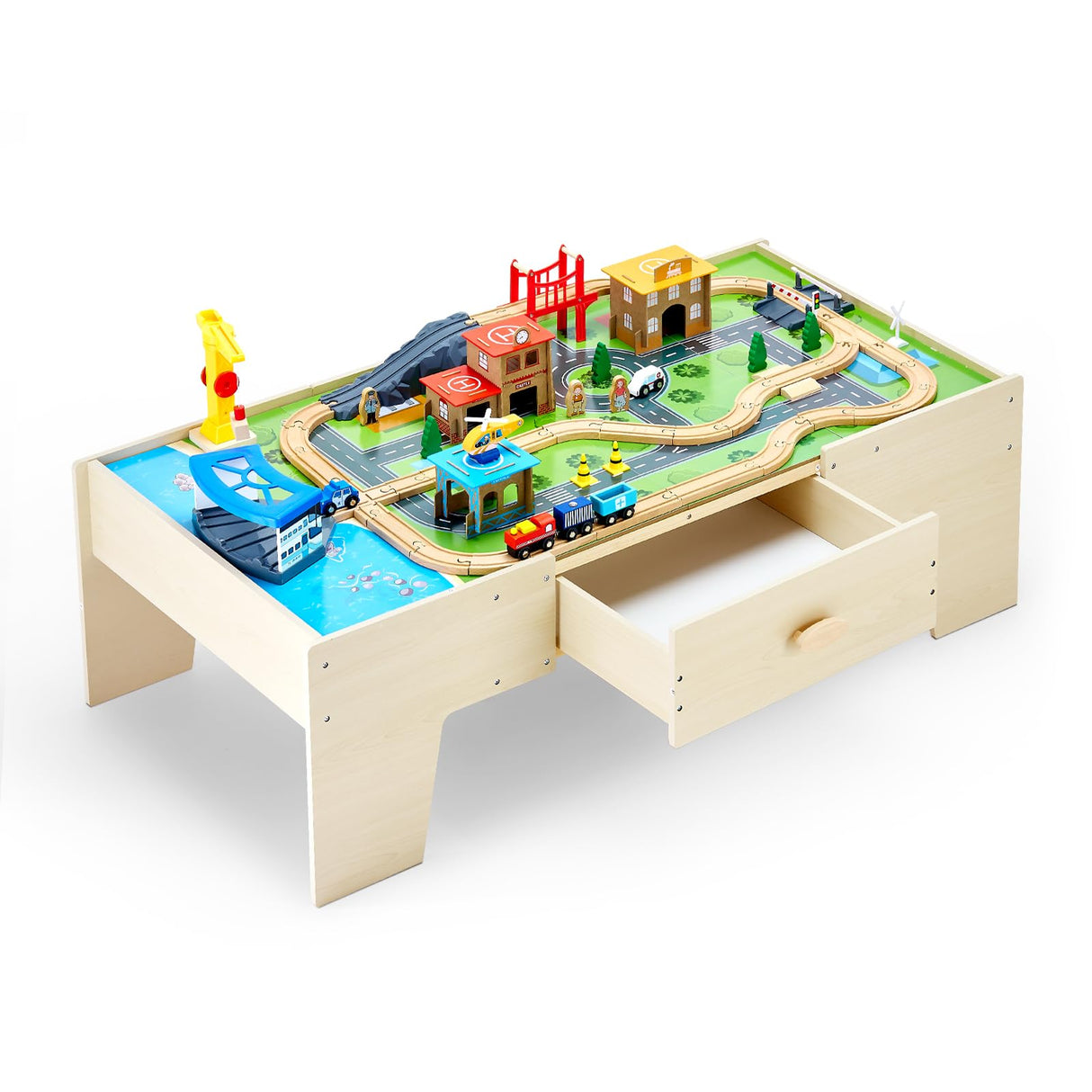 VEVOR Mesa de Actividad de Tren 62 Piezas de Madera 1270 x 621 x 394 mm Mesa de Juegos de Tren Circuito de Ferroviarias Juguetes Creativos con Cajón de Almacenamiento para Facilitar Organización