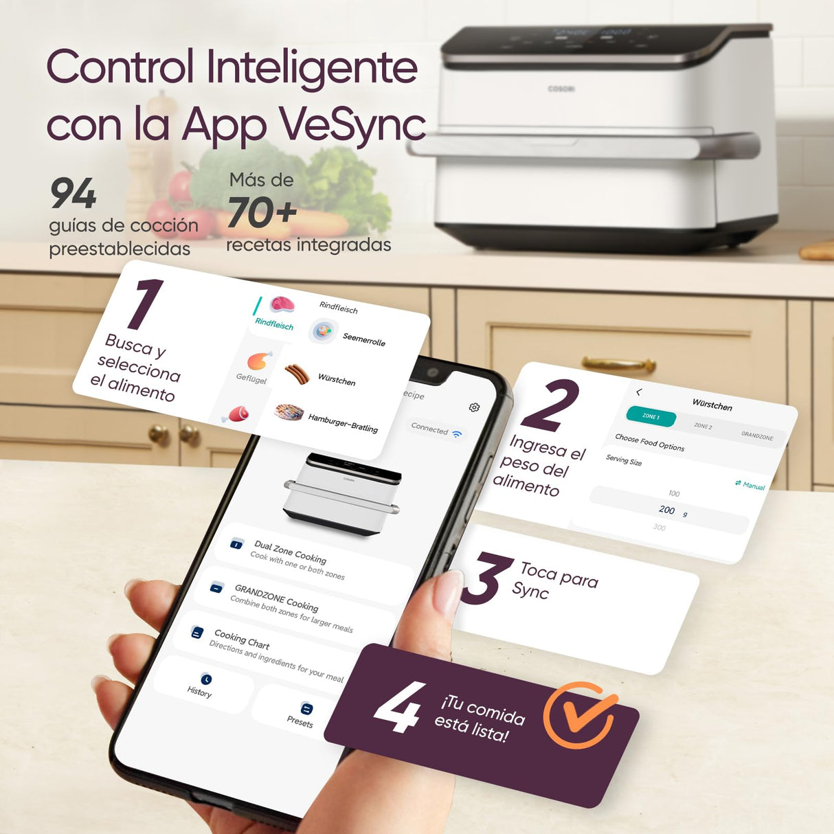 Cosori Freidora de Aire Grande-True Acero Inox-4 Resistencias Dual Blaze TwinFry 10 L-Flexible Doble Cesta Air Fryer 2800 W- Smart WIFI Control– 66 % Eficiencia Energética-6 en 1-Máx 10 Personas