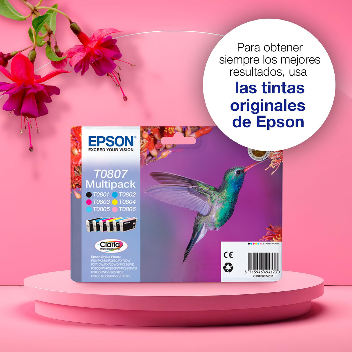 Epson C13T08074510 - Multipack 6 colores T0807 Claria Photographic Ink Embalaje Envío Fácil Epson
