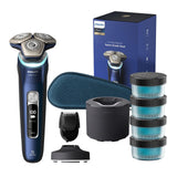 Philips Serie 9000 Afeitadora Eléctrica Hombre, Máquina de Afeitar Barba con Barbero, 60min de uso, En Seco y Húmedo, Recargable, Centro de Limpieza, Base Carga Iluminada, 4 Cartuchos, S9980/74, Azul