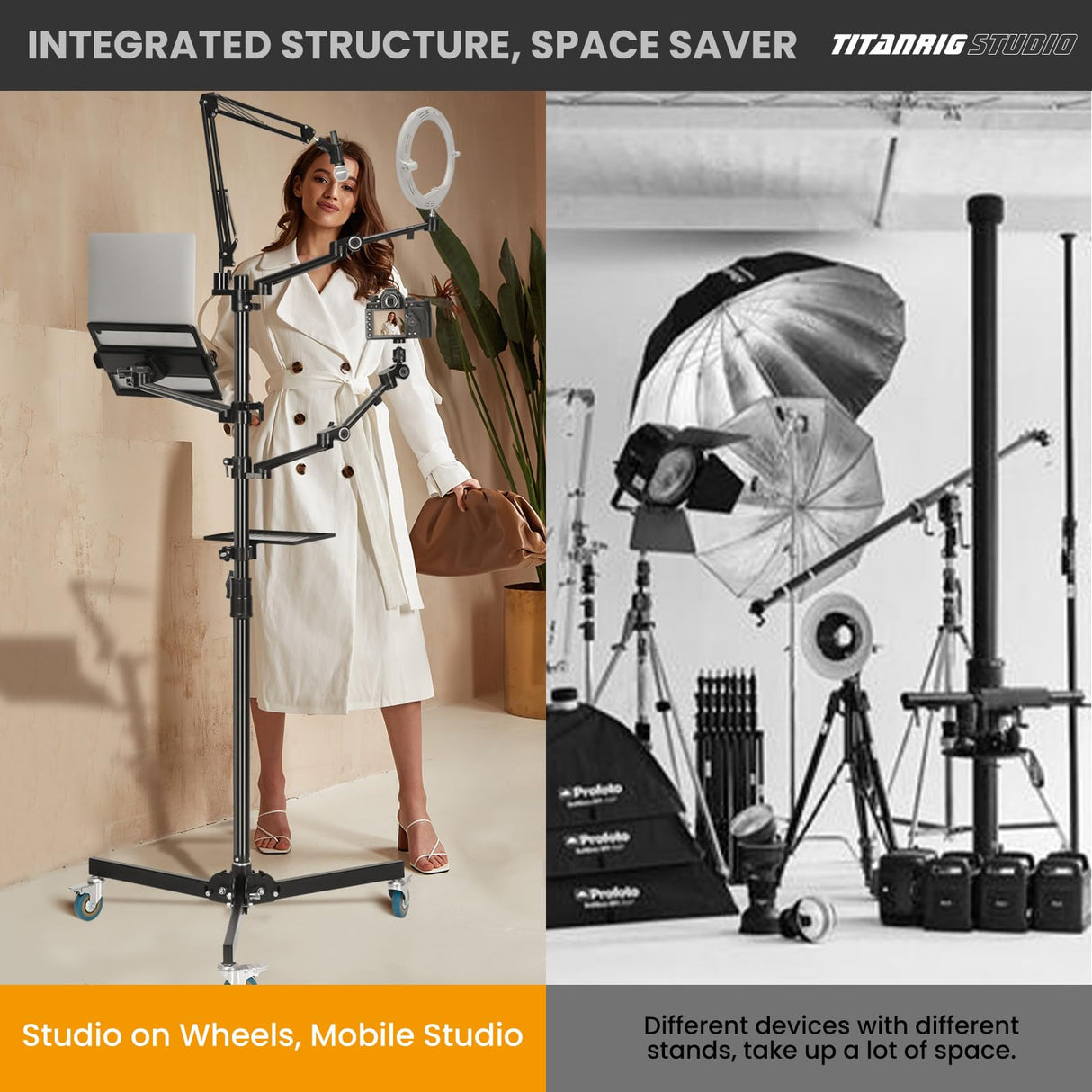 TARION Soporte Camara Mesa Brazo: Soporte para Camara de Escritorio Flexible Overhead Camera Mount Rig Fotografia con Brazo Articulado para Luz de Anillo Micrófono Video Titanrig(Conjunto de Pasillo)