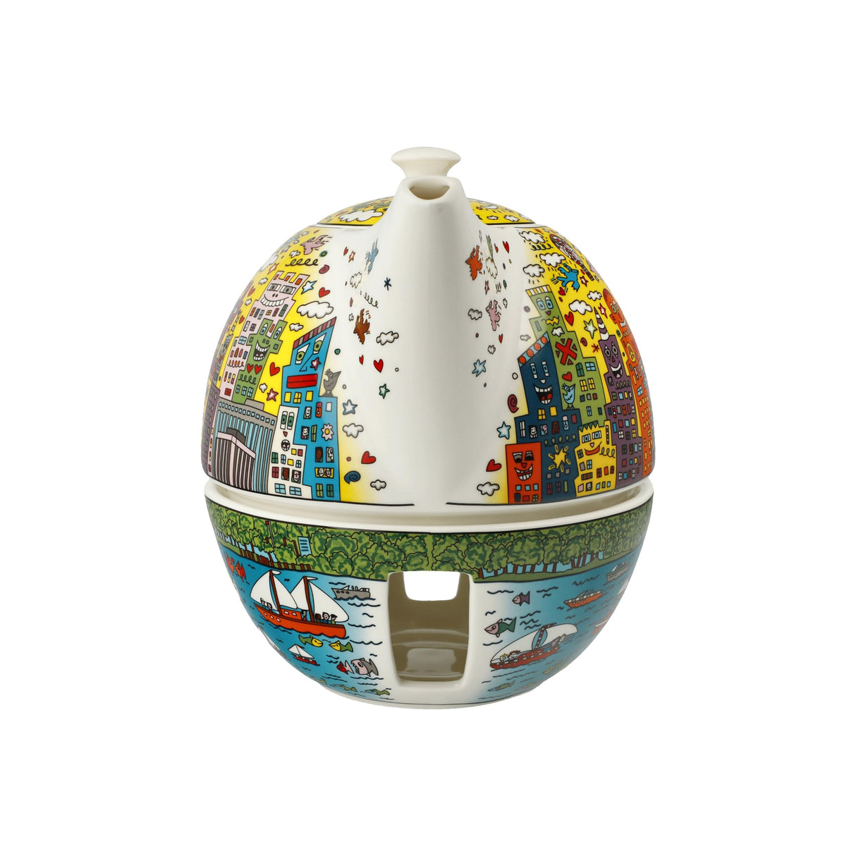 Goebel Pop Art 26-102-68-1 My New York City Sunset des Artists James Rizzi - Tetera con calientaplatos (1,2 L, 24,5 x 19 x 16 cm)
