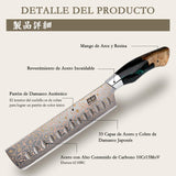 SHAN ZU Cuchillo Nakiri Damasco de Cobre y Acero 33 capas, Cuchillo de Cocina Damas, Cuchillo para Verdura Japonés Forjado a Mano con Mango de Madera de Arce - VENUS Series