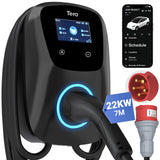 Tera EV Cargador con Smart App 32A Tipo 2 22kW 400V CE y TüV wallbox Cable de Carga de 7 Metros con Soporte para el Cargador Control de la aplicación Enchufe de 3 Fases CEE Coche electrico W01