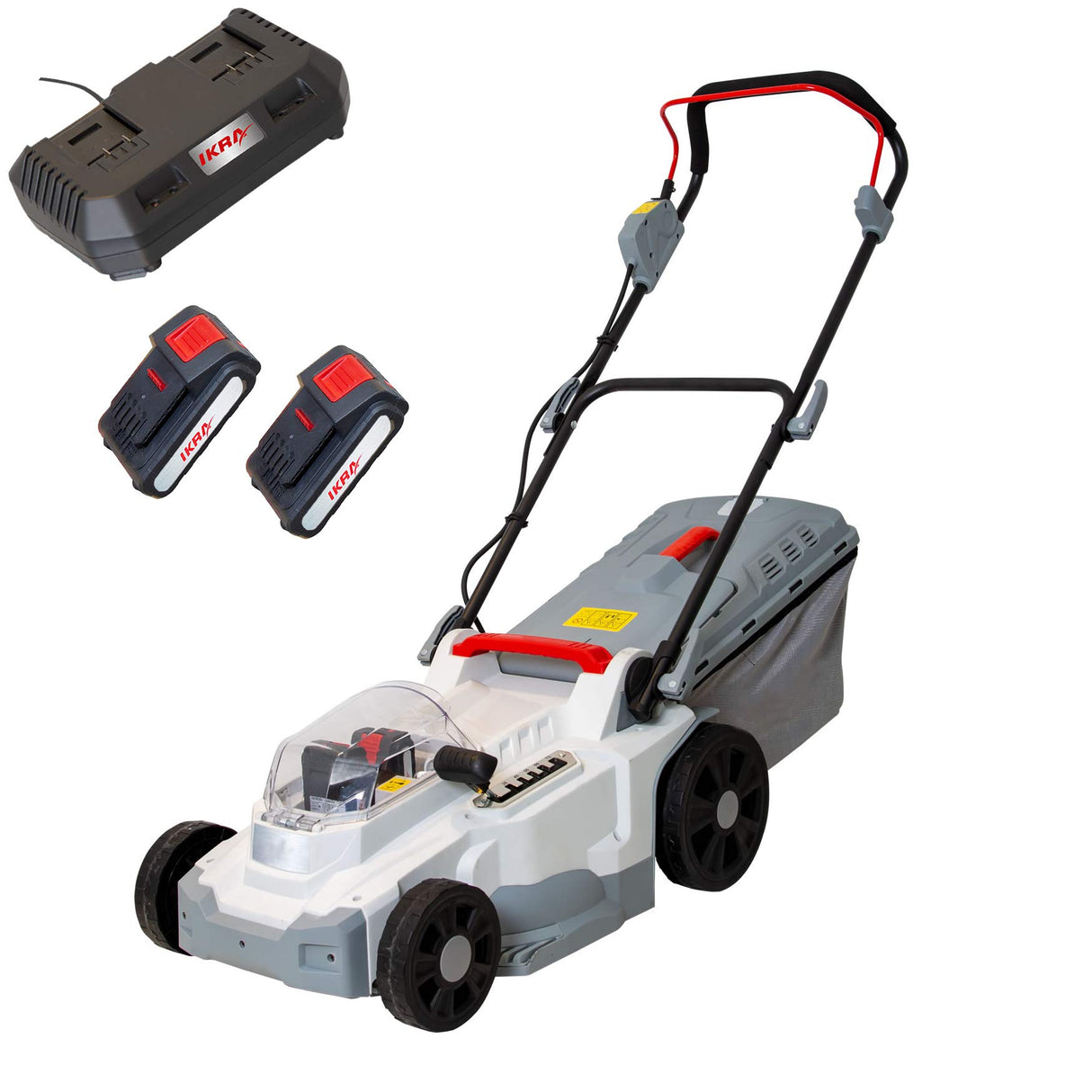 IKRA cortacésped Mulching ICM 2/2037, Incl. 2X batería y Doble Cargador rápido