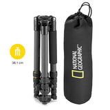 National Geographic NGTR004CF - Kit de trípode de viaje con monopié, fibra de carbono, patas de 5 secc., bloqueo por torsión, peso 8 kg, bolso, rótula, liberación rápida, color negro