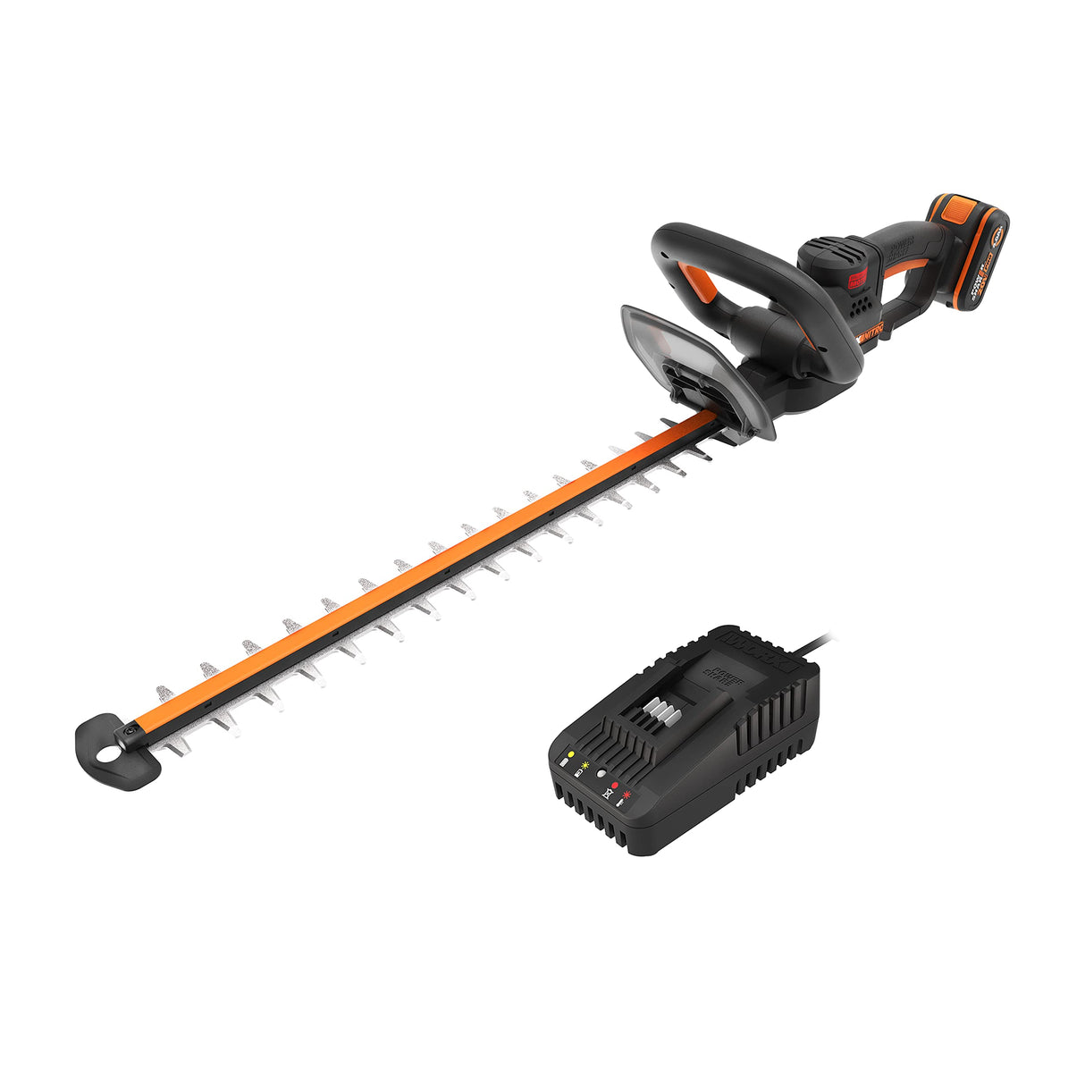 WORX Nitro - Cortasetos inalámbricos 20 V - 4 Ah - Hoja de 56 cm - Diámetro 27 mm - WG263E (Suministro con batería y Cargador, Motor sin escobillas, Cuchillas de Doble acción)