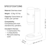 Aarke Carbonator Pro, Máquina para hacer Agua con Gas, con Botella de Vidrio, Acabado en Acero
