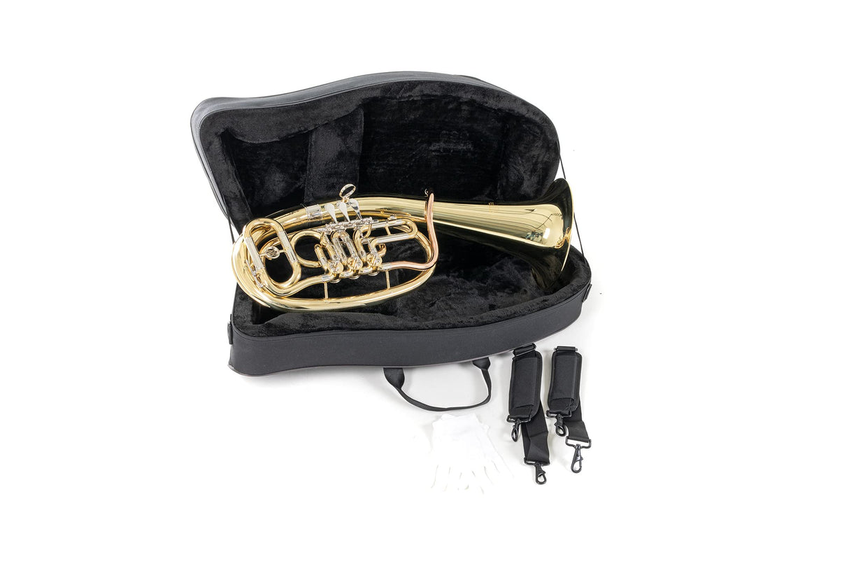 Roy Benson Trompa tenor en Sib TH-201 (modelo compacto premium, con campana de latón de Ø 24 cm, caña de latón dorado duradero, láminas de alpaca, en acabado lacado, incl. estuche de forma ligera)