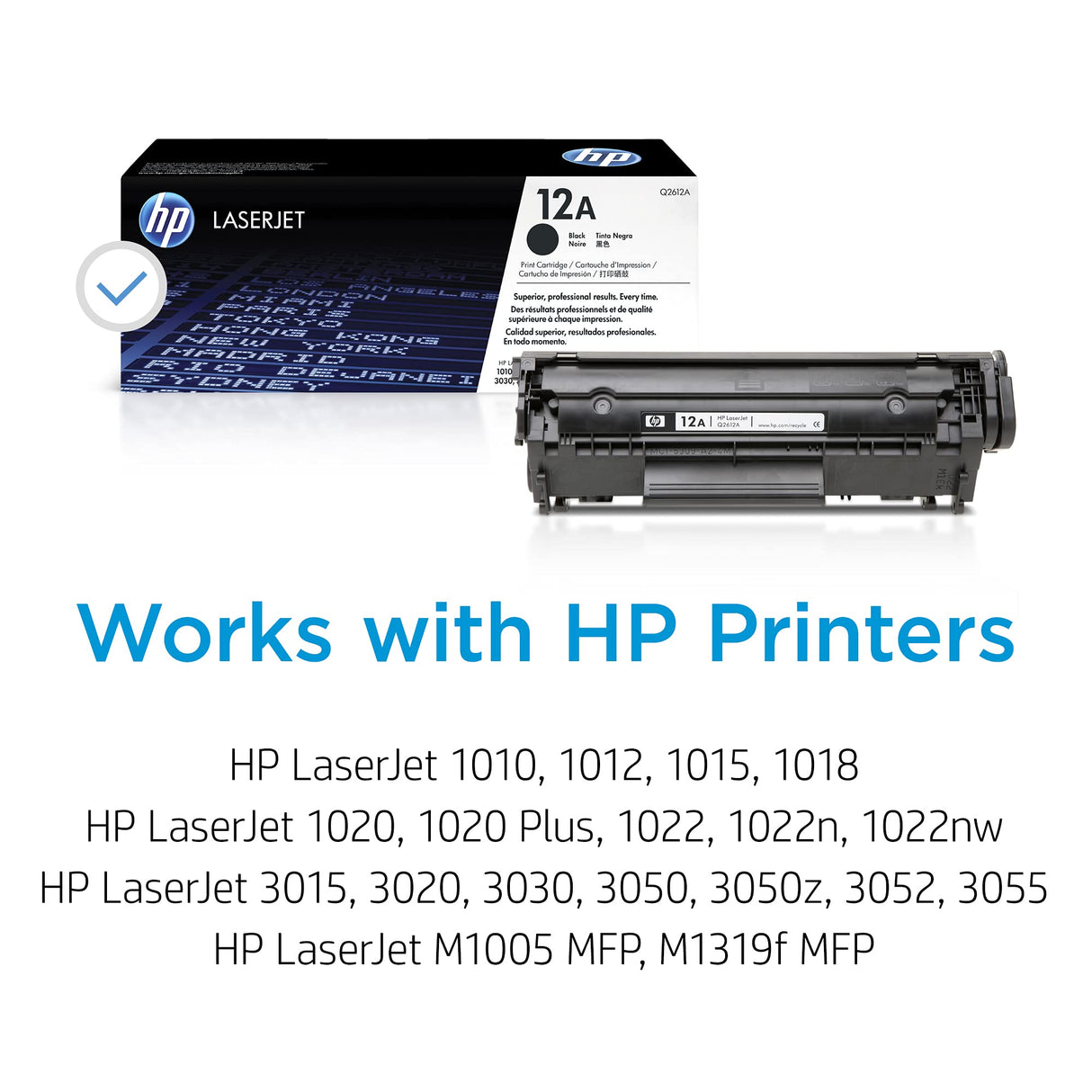 HP 12A Q2612A, Negro, Cartucho Tóner Original, de 2.000 páginas, para impresoras HP LaserJet Serie 1000, 3000, 1022N, 1022NW, 3050, 3052, 3055, 1018, M1005mfp, 1028, M1319 MFP y 108se