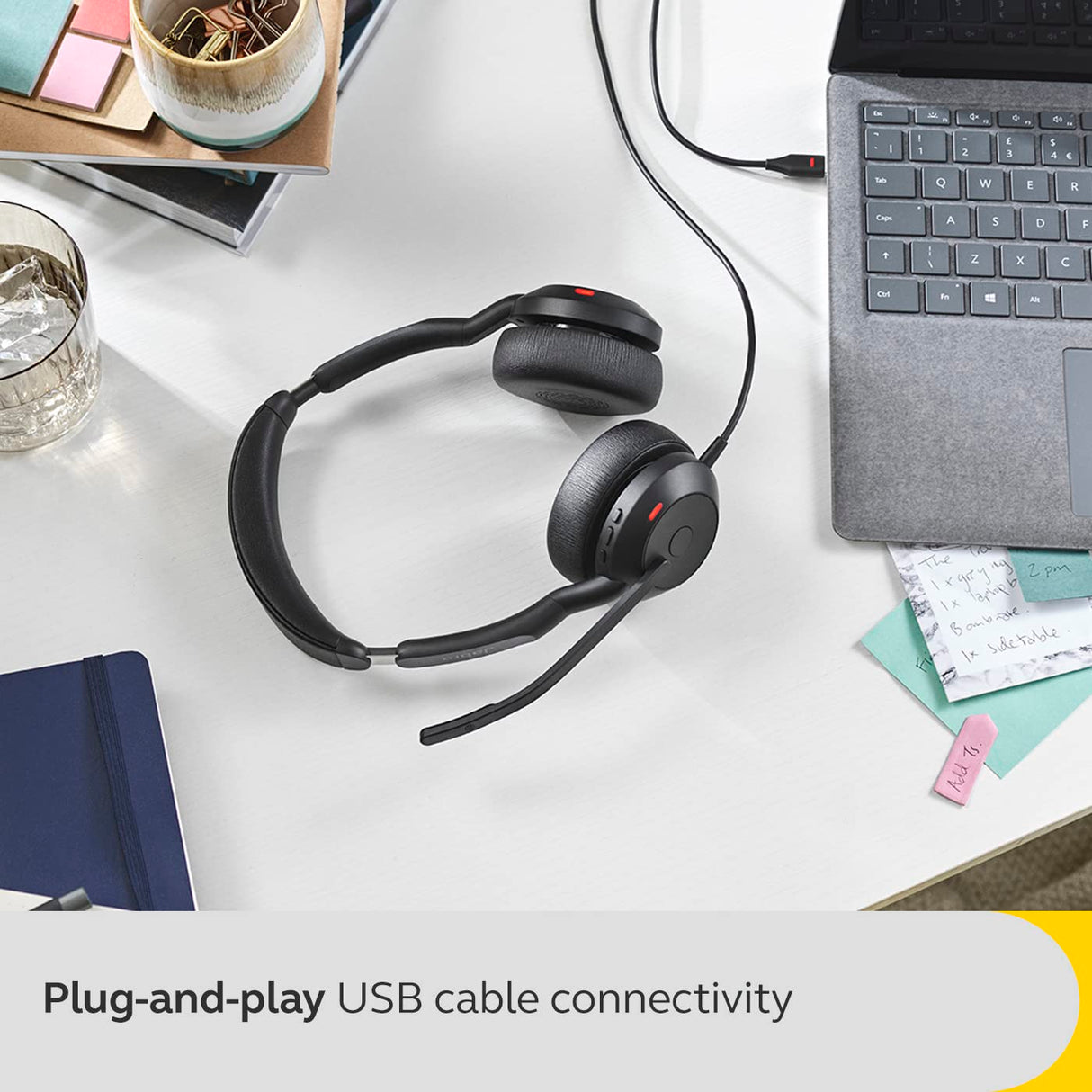 Jabra Evolve2 50 - Auriculares estéreo con Cable, tecnología AirComfort, micrófonos con cancelación de Ruido y cancelación Activa de Ruido, Certificado MS Teams, Funciona con Todas Las demás