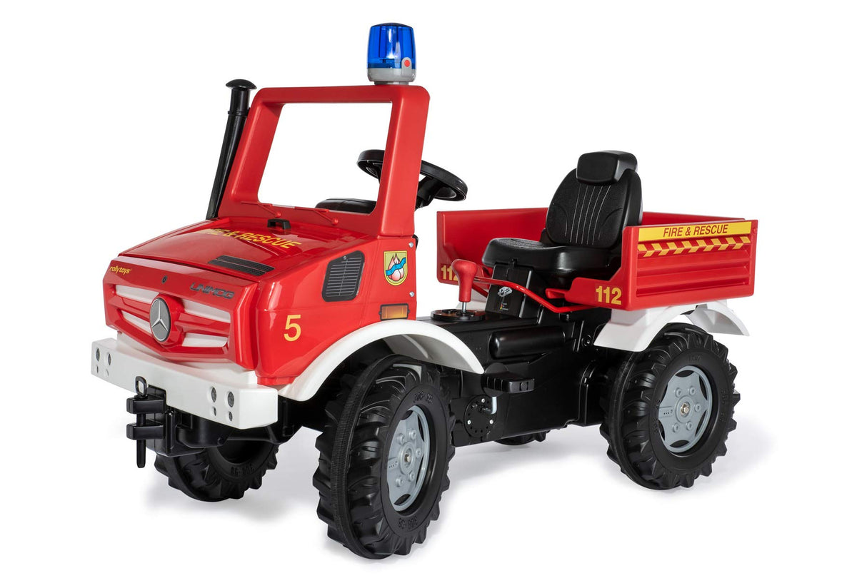 Rolly Toys 038220 RollyUnimog Feuerwehr Edition 2020 (Kinderunimog, Pedfahrzeug) - Incluye RollyFlashlight, Asiento Ajustable, neumáticos silenciosos