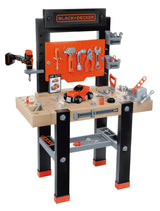 Smoby- Black & Decker Bricolo Center, Taller Banco de Trabajo de Juguete, 92 Accesorios, Taladro mecánico, Función de Clavo Sube-Baja (7600360727)