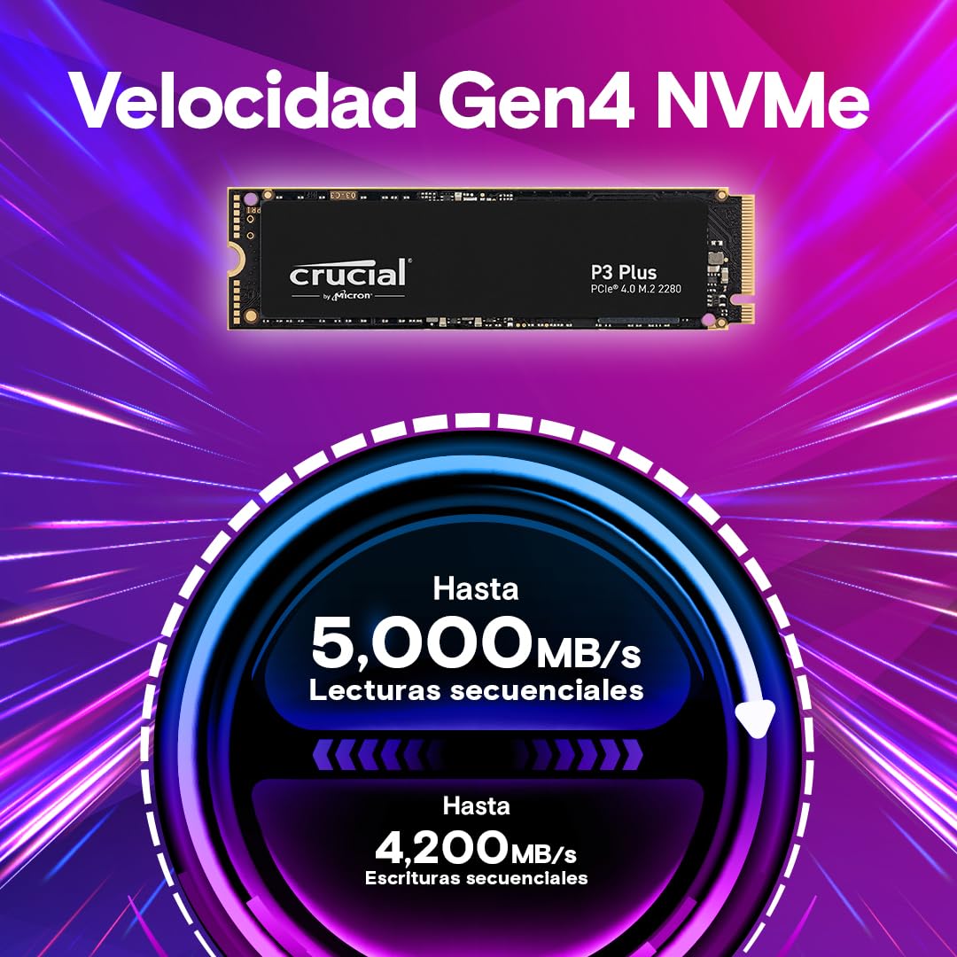 Crucial P3 Plus SSD 2TB PCIe Gen4 NVMe M.2 SSD Interno, Disco Duro SSD, hasta 5.000 MB/s, Compatible con Ordenador Portátil y de Sobremesa - CT2000P3PSSD801