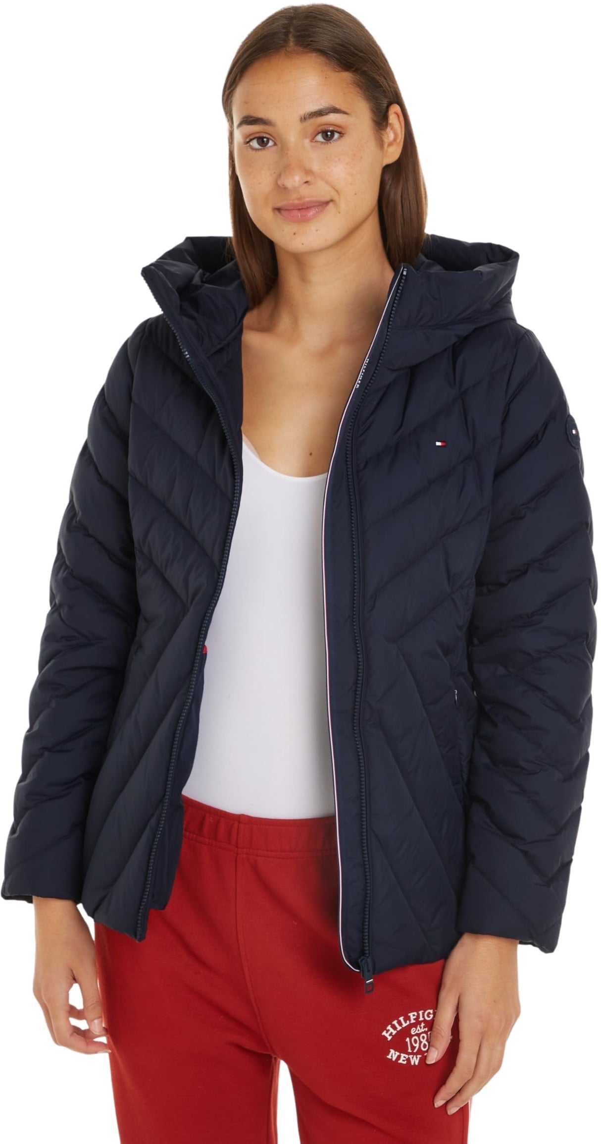 Tommy Hilfiger Cazadora de Plumas Mujer Down Jacket con Capucha, Azul (Desert Sky), XS