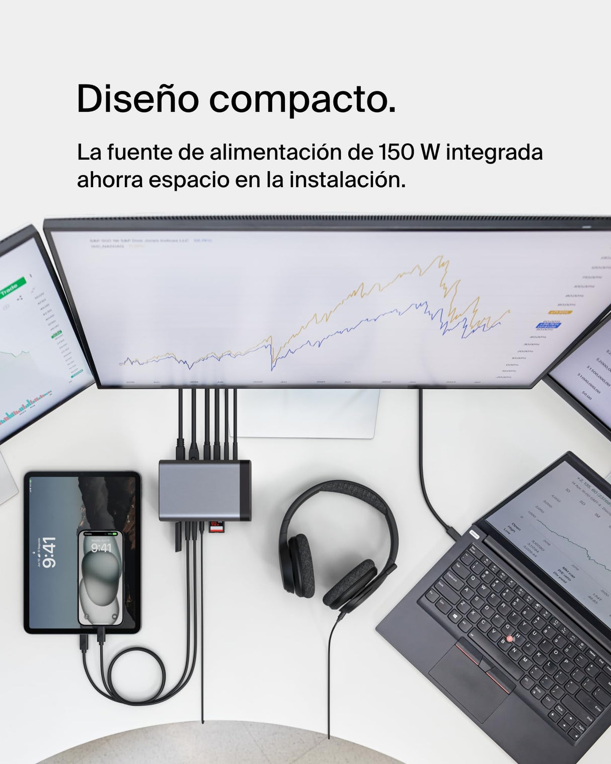 Belkin Hub USB-C, Base Dock USB c 11 en 1 Pro GAN 150 W, Docking Station con USB-C, USB-A, Ethernet, SD, MicroSD, Puerto 3,5 mm, Puertos HDMI 4K para Tres monitores, Compatible con MacBook Pro y más